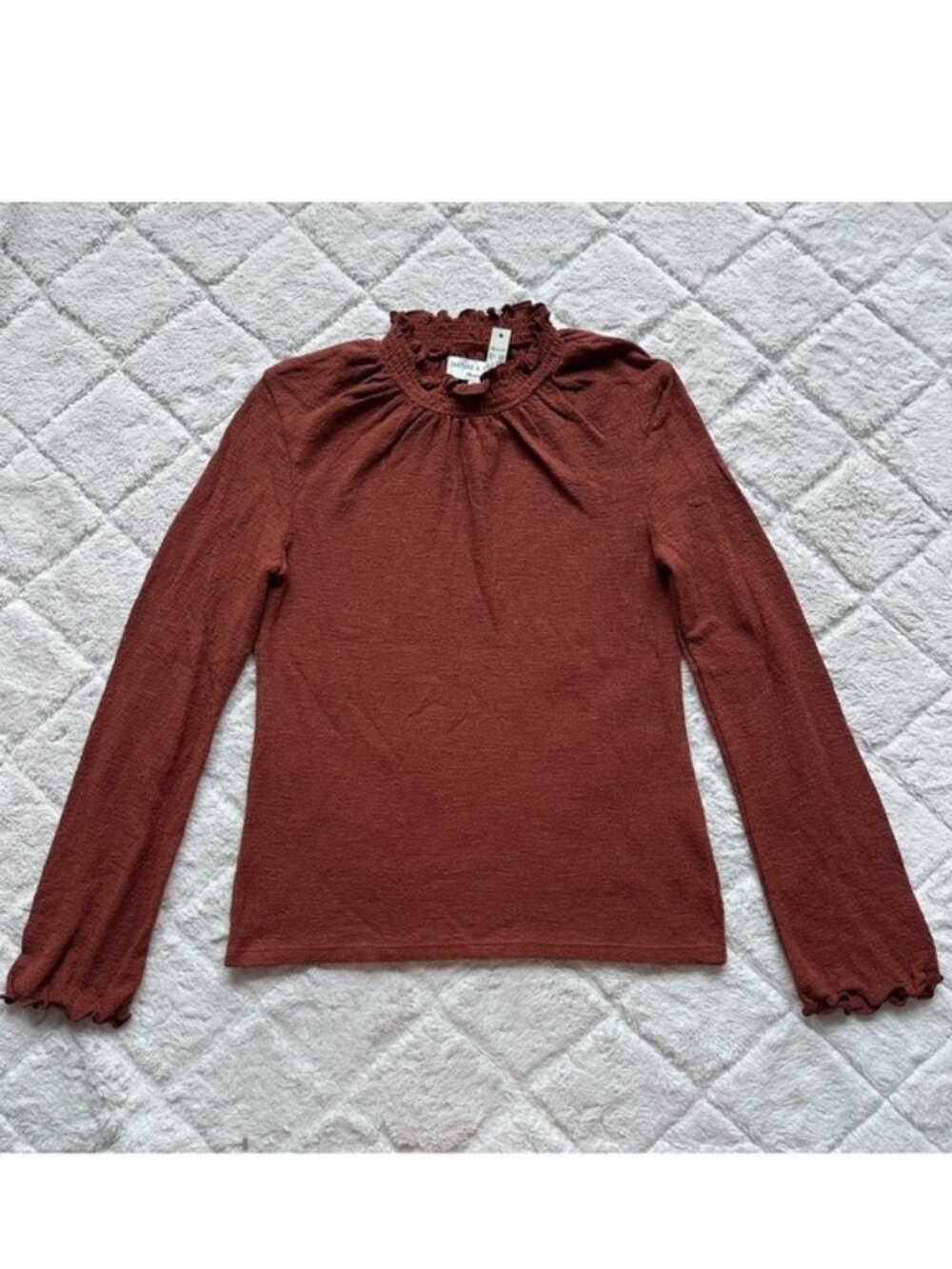 Madewell | Texture & Thread Ruffled Mockneck Top | Size Extra Small - Picture 4 of 10